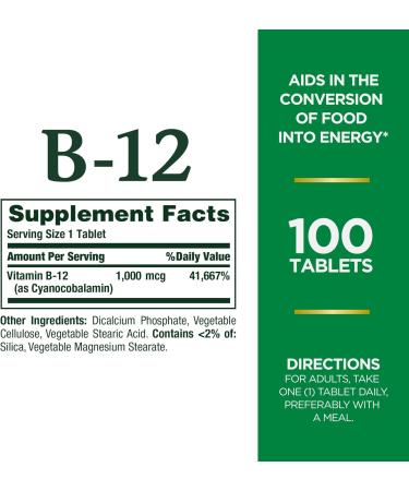 Nature's Bounty Vitamin D Supports Immune Health & Bone Health & Vitamin B12 1000mcg Supports Energy Metabolism and Nervous System Health Vitamin Supplement 100 Tablets 100 Count (Pack of 2) - Buy Online on GoSupps.com