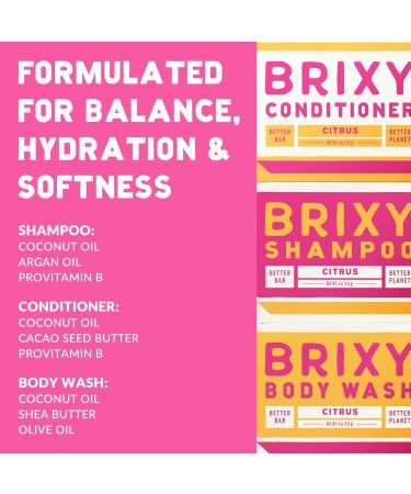 BRIXY Balancing Shampoo & Conditioner Bar Set | Moisturizing Body Wash Bar | Controls Oil Hydrates All Hair Types | pH Balanced Color Safe Vegan Citrus - Buy Online on GoSupps.com