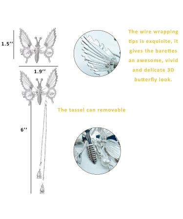 8 Pcs 3D Moving Butterfly Hair Clips & 2 Pcs Tassel Barrettes Set - Cute Fluttering Butterfly Hair Accessories for Women & Girls - Perfect for Bride, Wedding, 90s Styling - Silver - Buy Online on GoSupps.com