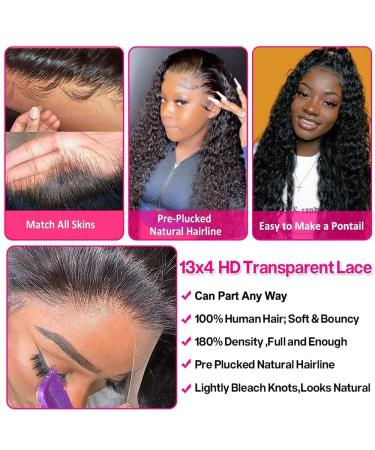 180 Density Curly Lace Front Human Hair Wig for Black Women - Brazilian Deep Jerry Curl HD Transparent Lace Frontal with Baby Hair, Pre-Plucked and Glueless - Buy Online on GoSupps.com