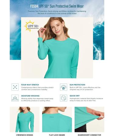 TSLA Women's UPF 50+ Long Sleeve Rash Guard Swim Shirt - UV Protection, Quick Dry, Sun Block Long Green Large - Buy Online on GoSupps.com
