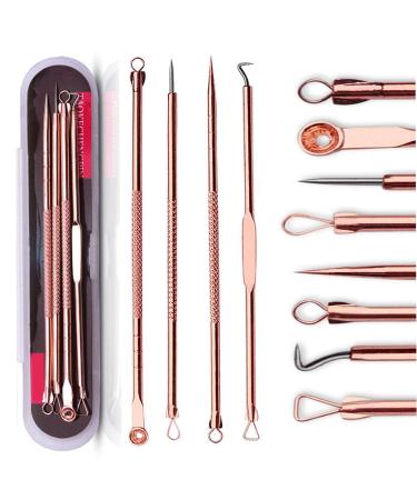 Blackhead Remover Pimple Comedone Extractor Tool Best Acne Removal Kit - Treatment for Blemish Whitehead Popping Zit Removing for Risk Free Nose Face Skin with Case (Rose 4 Piece Set)