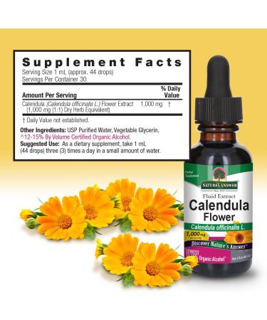 Nature's Answer Calendula Flowers with Organic Alcohol 1-Fluid Ounce | Immune Support | Promotes Blood Regulation | Natural Metabolizer - Buy Online on GoSupps.com