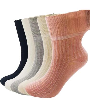 Diabetic Socks Non-Binding Wide Top Loose Fitting Extra Width Socks Thick Ankle Crew Socks Medical Hospital Socks for Diabetes Edema Casual Dress Sox (5 Pairs)