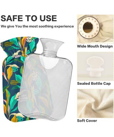 NAANLE Tropical Leaves Hot Water Bottle - 1L Transparent Heat Bottle for Back Pain Relief & Cold Therapy | Ideal Hand/Foot Warmer - Buy Online on GoSupps.com