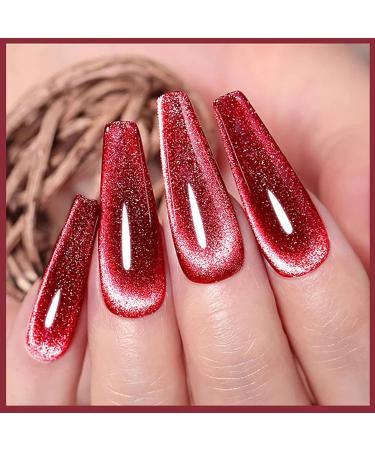 Jelly Cat Eye Gel Nail Polish Red Glitter Crystal Gel Polish Glitter Red Magnetic Nail Polish Soak Off UV/LED Sparkle Shiny Holographic Cat Eye Gel Polish for Nail Art Manicure Salon DIY at Home - Buy Online on GoSupps.com