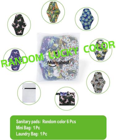 6 Pack Cloth Menstrual Pads with Charcoal Bamboo Lining - Reusable & Waterproof Sanitary Napkin Pads for Women with Wet Bag & Laundry Bag - Buy Online on GoSupps.com