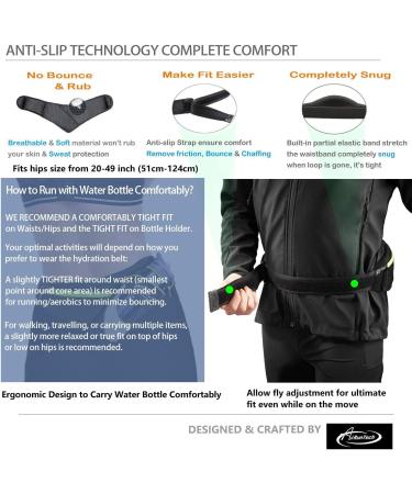 AiRunTech No Bounce Hydration Belt with Adjustable Strap | Running Belt for Men and Women | Water Bottle Holder and Large Smartphone Pocket (Green) - Buy Online on GoSupps.com