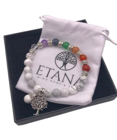 ETANA Chakra Bracelets for Women with Howlite Healing Crystals Anxiety Relief Spiritual Gift Mindfulness Presents Birthday Gifts for Her No card Howlitte