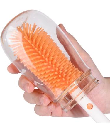 Bebamour Travel Baby Bottle Brush Set - Portable Silicone Cleaner Brush, Straw Brush, Soap Dispenser, Drying Rack - Beige - Buy Online on GoSupps.com