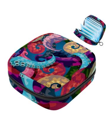 Women's napkin storage bag colorful octopus menstrual cup portable women's bandages storage bags female menstruation first period bag for teenagers girls women women