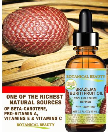 Buriti Fruit Oil Brazilian 100% Pure Refined Cold Pressed Carrier Oil - 0.5 fl oz - Rich in Vitamin A, E, and C - For Face, Body, Hair, Lips, and Nails - From Amazon - Buy Online on GoSupps.com