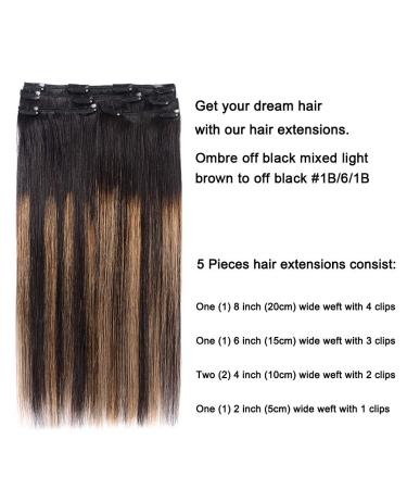14 Remy Clip in Hair Extensions Natural Black to Chestnut Brown Highlight Ombre - Silky Straight Human Hair (5PCS, 70g) - 14 Inch Length - Buy Online on GoSupps.com