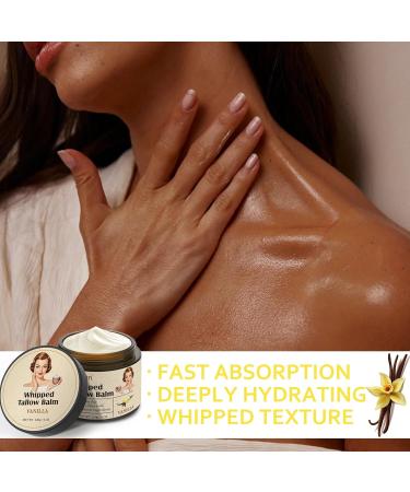 Beef Tallow for Skin Whipped Tallow Balm with Olive Oil Grass Fed Cow Fat Face Moisturizer Cream Body Lotion for Dry Skin for Men & Women 4 Ounce Vanilla Vanilla 4 Ounce (Pack of 1) - Buy Online on GoSupps.com