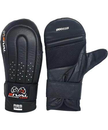 RIVAL Boxing RB5 Hook and Loop Leather Training Bag Mitts - Black | Premium Quality MMA Gloves - Buy Online on GoSupps.com