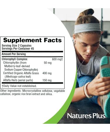 NaturesPlus Chlorophyll Complex Capsules | 600mg Organic Alfalfa | Superfood & Antioxidant Supplement | Immune Support & Energy Boost | Gluten-Free | 90 Count - Buy Online on GoSupps.com