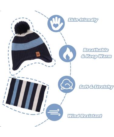 XIAOHAWANG Striped Winter Kids Beanie Hat & Scarf Set - Sky Blue | 2-4 Years - Buy Online on GoSupps.com