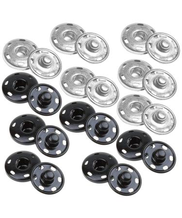 JOSDIOX Large Snaps for Sewing Big Sew on Snap Large Buttons 12 Sets Big Metal Snap Fastener Buttons Press Button for Sewing Clothing Silvery and Black (Large Size 0.98IN /25mm)