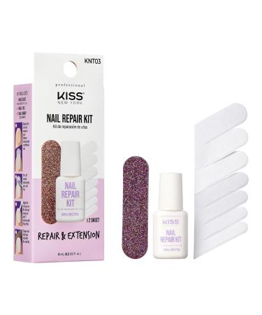 Kiss New York Nail Repair Kit for Damage Nails Broken Cracked and Weak Nails Biotin Infused Nail Glue Nail File and 2 Nail Wraps Made in Korea