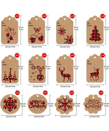 CCINEE Christmas Gift Tags Xmas Kraft Paper Gift Hang Tag Label with Jute Twine for Christmas Gift Wrapping Supply 120pcs Buffalo Plaid - Buy Online on GoSupps.com