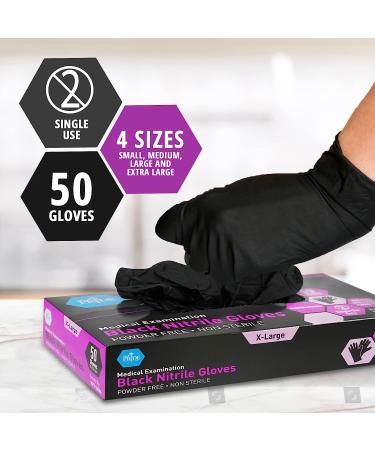 Med Pride Black Nitrile Exam Gloves - 4 Mil Thickness - Pack of 50 Medium Gloves - Latex/Powder-Free for Surgical, Doctors, Hospital & Home Use - Buy Online on GoSupps.com