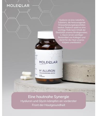  MoleQlar Hyaluron 60 CapsulesHigh Molecular Weight Vegan Hyaluron & Glycine Hyaluronic Acid (2 000 kDa) with Vegan L-Glycine & Gluten Free. Hyaluronan Capsules - Buy Online on GoSupps.com