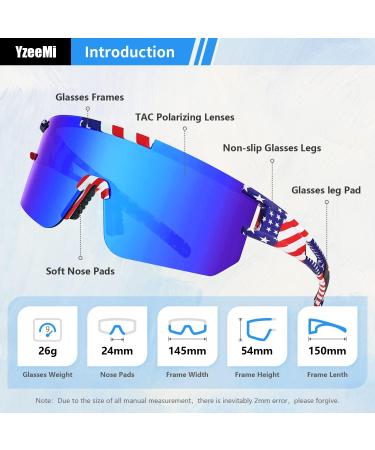 YzeeMi Polarized Sunglasses | UV400 Protection | Rainbow Blue Lens | Flag Frame - Buy Online on GoSupps.com