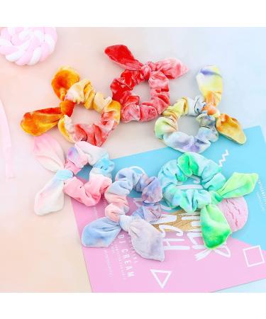 IVARYSS Bow Scrunchies for Little Girls - 12 Pcs Tie Dye Velvet Rabbit Bunny Ear Small Scrunchy | Cute Rainbow Ponytail Holder for Kids | Soft Bowknot Elastic Hair Bands - Buy Online on GoSupps.com