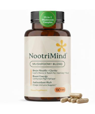 nootrimind Mushroom+ Blend 10-Mushroom Complex Capsules | Lion s Mane Reishi Cordyceps & Chaga | Focus + Clarity Energy & Immune Support | Vegan Non-GMO | 60 Capsules