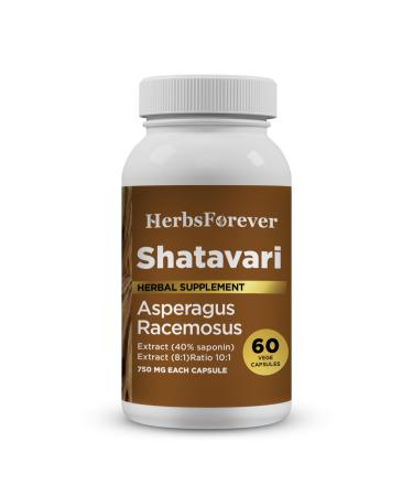 Herbsforever Shatavari(Asparagus Racemosus)-Extra Strength (8:1) Extract Equiv.to 3200mg Root Powder Per Serving-Fertility & Female Support Cycle Hormonal Balance 40% Saponins|60Veg Capsules|750mg 60 Count (Pack of 1)