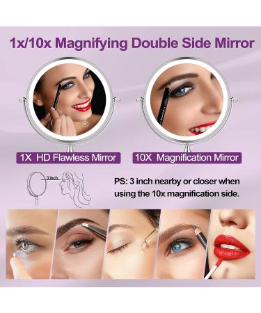ACOLAR Rechargeable 8in Makeup Mirror with Lights | Double Sided 1x/10x Magnification | 3 Color LED Lighting | USB Charge | Suitable for Bedroom - Buy Online on GoSupps.com