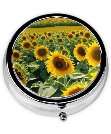 Beautiful Sunflower Round Pill Box - 3 Compartment Travel Organizer for Vitamins & Medications - Buy Online on GoSupps.com