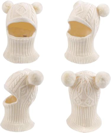 XIAOHAWANG Winter Baby Hood Hat with Fleece Lining and Earflaps - White Pompom | for Toddler Boys and Girls 6-24 Months - Buy Online on GoSupps.com