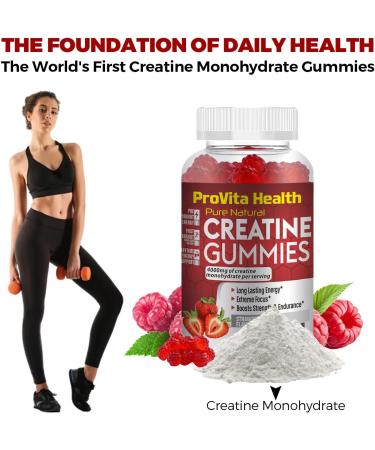Creatine Monohydrate Gummies 4000mg - 60 Chewable Strawberry Flavoured for Pre Workout | Men & Women | Gym Supplement | Keto Vegan | 1 Month Supply - Buy Online on GoSupps.com