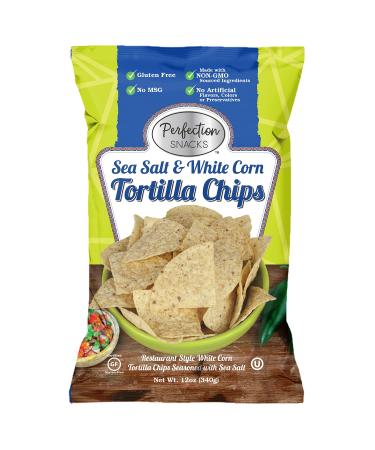 Perfection Snacks Restaurant Style Tortilla Chips White Corn Sea Salt Vegan Gluten-Free 12 Ounce (Pack of 3) Tortilla White Corn Sea Salt 12 Ounce (Pack of 3)