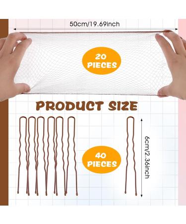 Abeillo Hair Nets for Buns Ballet Hair Net 20 Pcs 50 Cm Invisible Hair Nets and 40 Pcs U Shaped Hair Pins Set for Women Girls Ballet Dancer Nurse(Coffee) - Buy Online on GoSupps.com