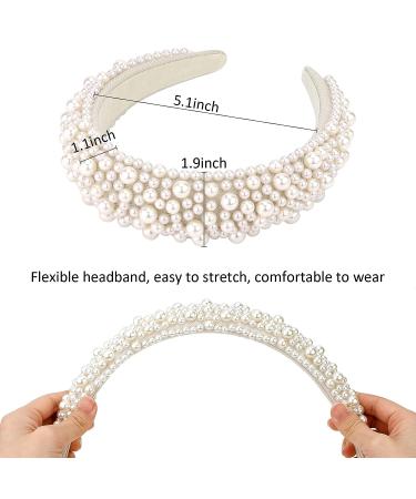 Wecoe Pearl Headband - White Bridal Headpiece for Women and Girls - Wedding Hair Accessories - Fancy Beaded Padded Headband - Gift for Her - Buy Online on GoSupps.com