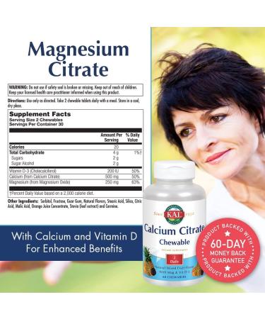 KAL Calcium Citrate Chewables - Natural Mixed Fruit Flavor (60 Count) | Bone Health & Supplement - Buy Online on GoSupps.com
