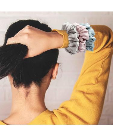 Silksure 22 Momme Mulberry Silk Scrunchies for Hair - Hair Tie Solution for Damage, Frizz & Breakage - Luxurious Silk Hair Accessories (Pink Grey Blue) - Buy Online on GoSupps.com