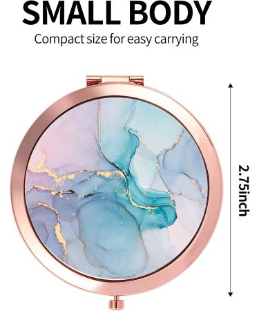 Rose Gold Compact Mirror - Double-Sided 2x/1x Magnification, Portable Hand Mirror for Women and Girls - Blue Marble Design - Great Gift Idea - Buy Online on GoSupps.com