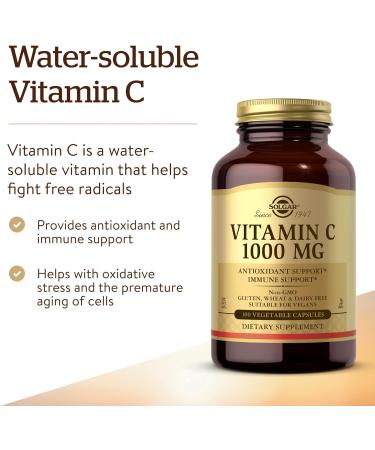 Solgar Vitamin C 1000mg - Healthy Immune System - Helps Fight Free Radicals - Vegan - Pack of 100 Capsules - Buy Online on GoSupps.com