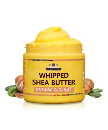 AKWAABA Whipped Shea Butter (Creamy Coconut) 12 oz - Body & Hair Moisturizer - With Raw Shea Butter from Ghana - Rich Vitamins A and E - Natural Yellow