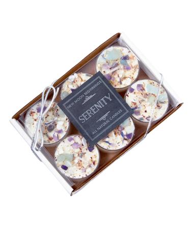 Lavender Chamomile Candle by New Moon Beginnings - Calming Energy Candle - Crystal Candle & Herb Candle - Aromatherapy Candle - Essential Oil Candle (Set of 6 Tealights)