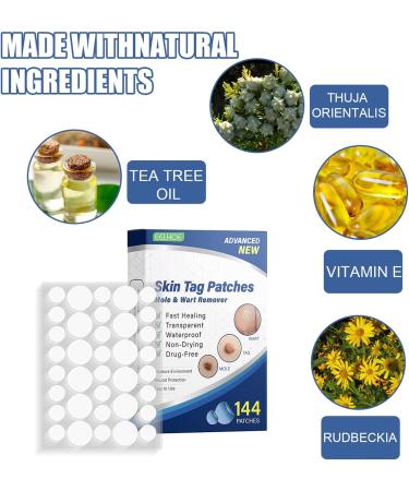 Skin T-ag Remover Patches Mole Wart Removing Sticker Natural Ingredients 144PCS QINQUAN - Buy Online on GoSupps.com