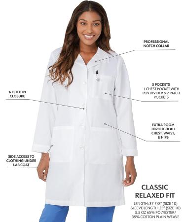 Landau Women's 3-Pocket Full-Length Lab Coat - White, Size 12 | Relaxed Fit, 4-Button Closure - Style 3155 - Buy Online on GoSupps.com