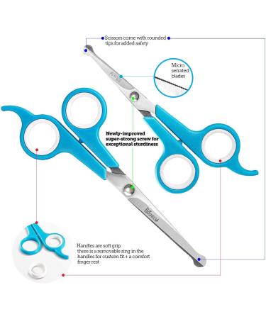 BOSHEL Dog Grooming Scissors Set - Safe Rounded Tips - Micro Serrated Trimming Scissors for Face, Ear, Nose & Paw - Dog Grooming Shears Set 2 Pack - Buy Online on GoSupps.com