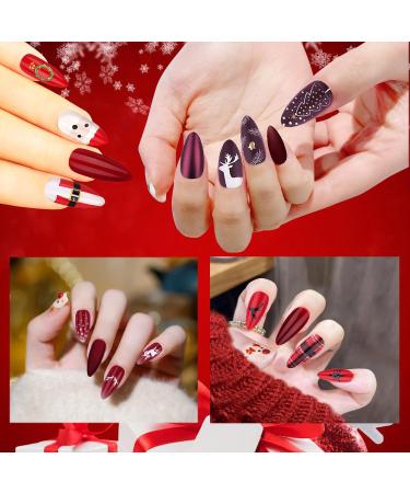 4-Piece Christmas Stiletto Nail Tips | Shiny Acrylic Artificial Nails for Holiday Parties | 6 Sizes Available - Buy Online on GoSupps.com