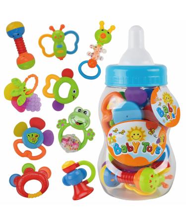SUNWUKING Baby Rattle Toys for Newborn - Baby Rattle Set 9pcs - Baby Toys Rattle And Teether for Girls Boys 0-3-6-9-12 Months - Infant Rattle Teething Toys - Developmental Sensory Toys for Babies Gift