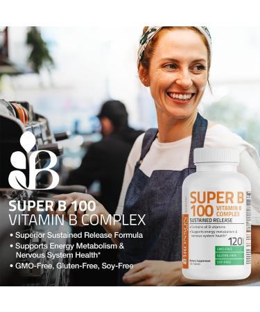 Bronson Super B100 Vitamin B Complex Sustained Release Contains All B Vitamins (Vitamin B1, B2, B3, B6, B9 - Folic Acid, B12), 120 Tablets Unflavored 120 Count (Pack of 1) - Buy Online on GoSupps.com