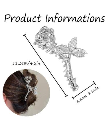 Metal Rose Flower Claw Clip - Non-Slip Large Headdress for Women and Girls - Silver Hair Claw for Thick Hair - Hair Accessories for Styling - Buy Online on GoSupps.com